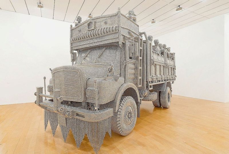 Mumbai Artist Creates Life-Sized Truck Sculpture Using Reflective Metal Discs. Wow!