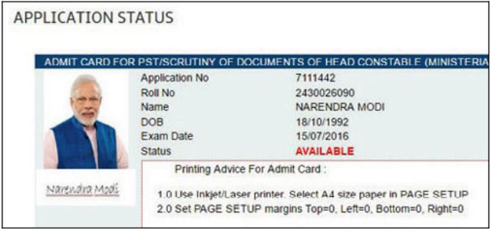 Now CRPF Issues An Admit Card To Narendra Modi For The Recruitment Exam For Head Constable