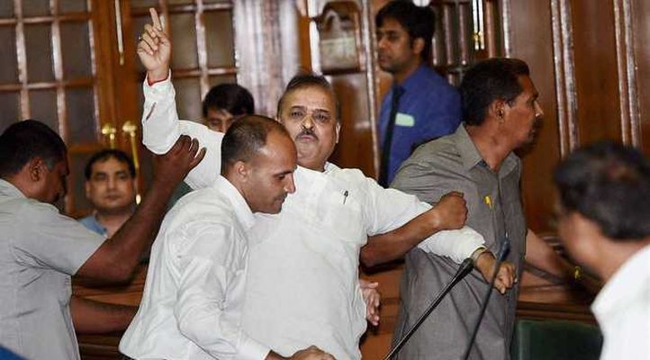 BJP MLAs Escorted Out Of Delhi Assembly By Marshals After Creating Havoc