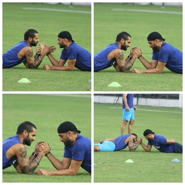 That Online video media Associated with Shikhar Dhawan Taking on Harbhajan Singh In a Arm-Wrestling Go with Will be Viral.