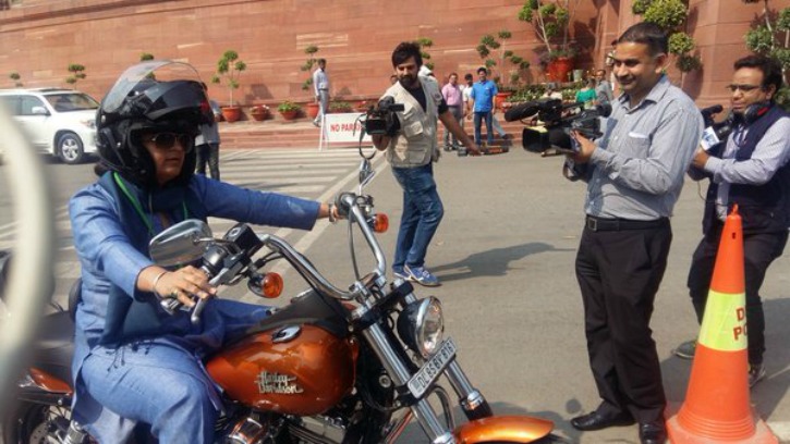 On International Womens Day Congress MP Ranjeet Ranjan Rides A Harley To The Parliament