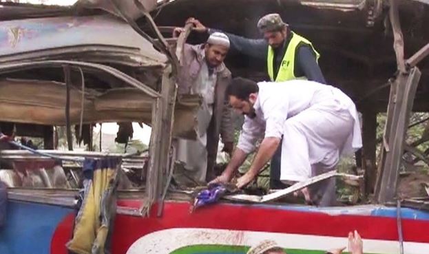  As Bomb Rips Through A Bus In Peshawar 15 Killed, 30 Injured.