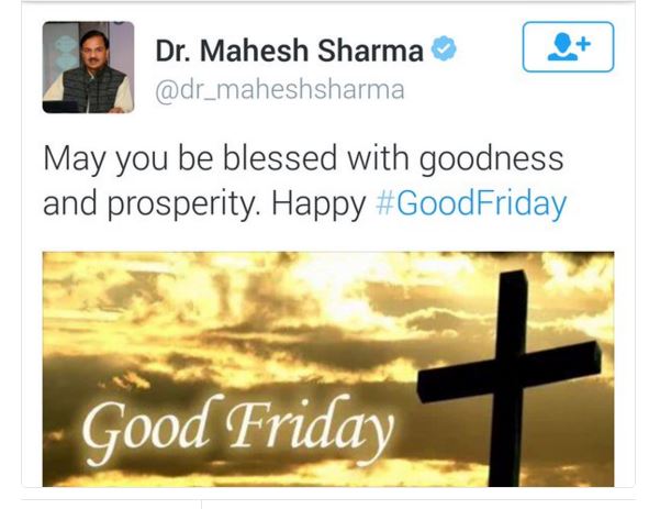 After Tweeting Greetings On Good Friday Culture Minister BJP Leader Get Trolled