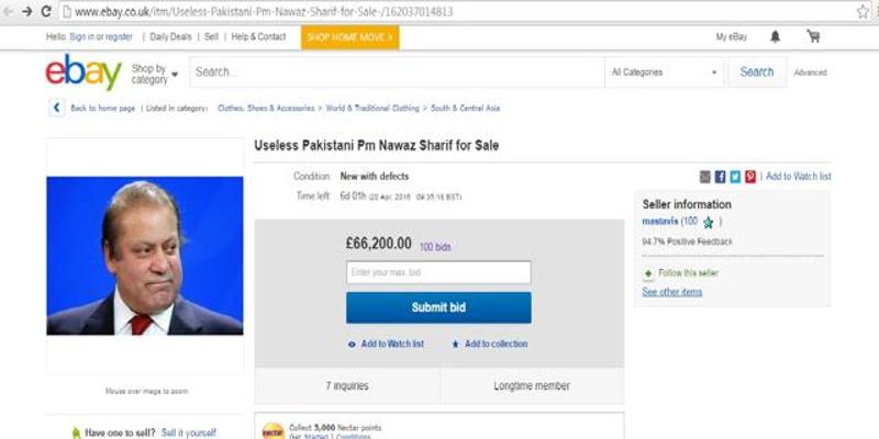 Useless Pakistani PM Nawaz Sharif Has Been Put For Sale On eBay And You Can Bid For Him Too