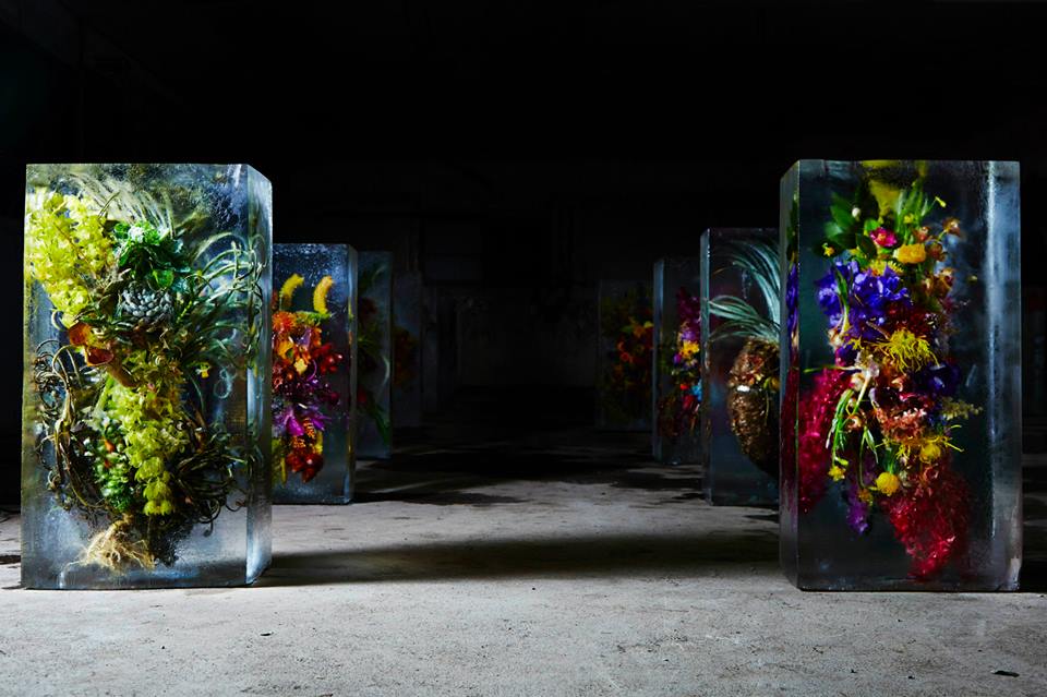Iced Flowers: Exotic floral Bouquest Locked in Blocks of ICE By Makoto Azuma