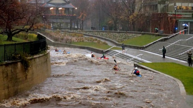 Stream Flowing Through University Turns Into A Torrential River In NZ. Students Turn To Kayaking