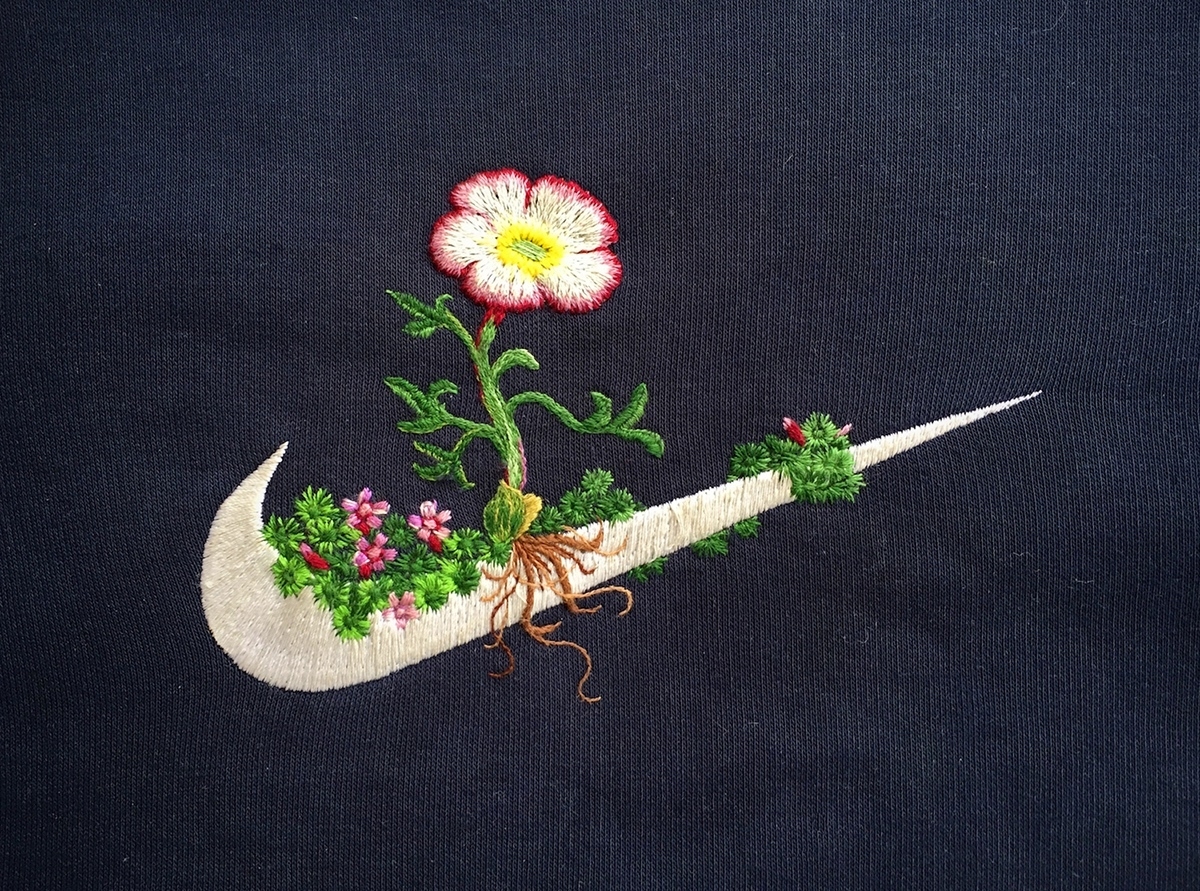 Artist James Merry Embellishes Sportswear Logos with Embroidered Plants